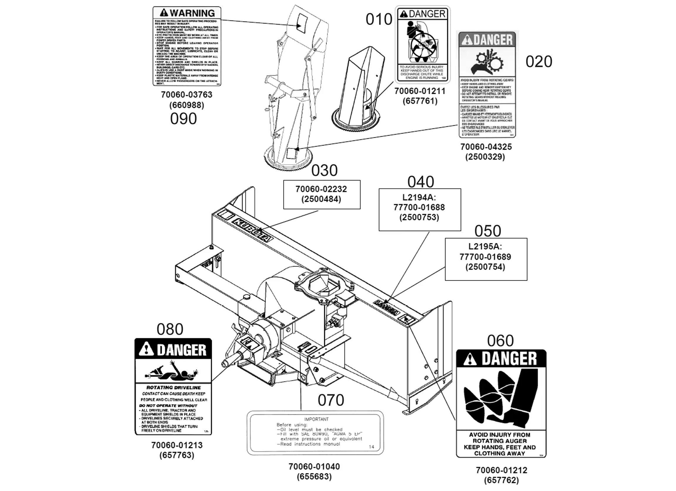 Kubota L2194A L2195A SN 21307958 Parts Diagrams