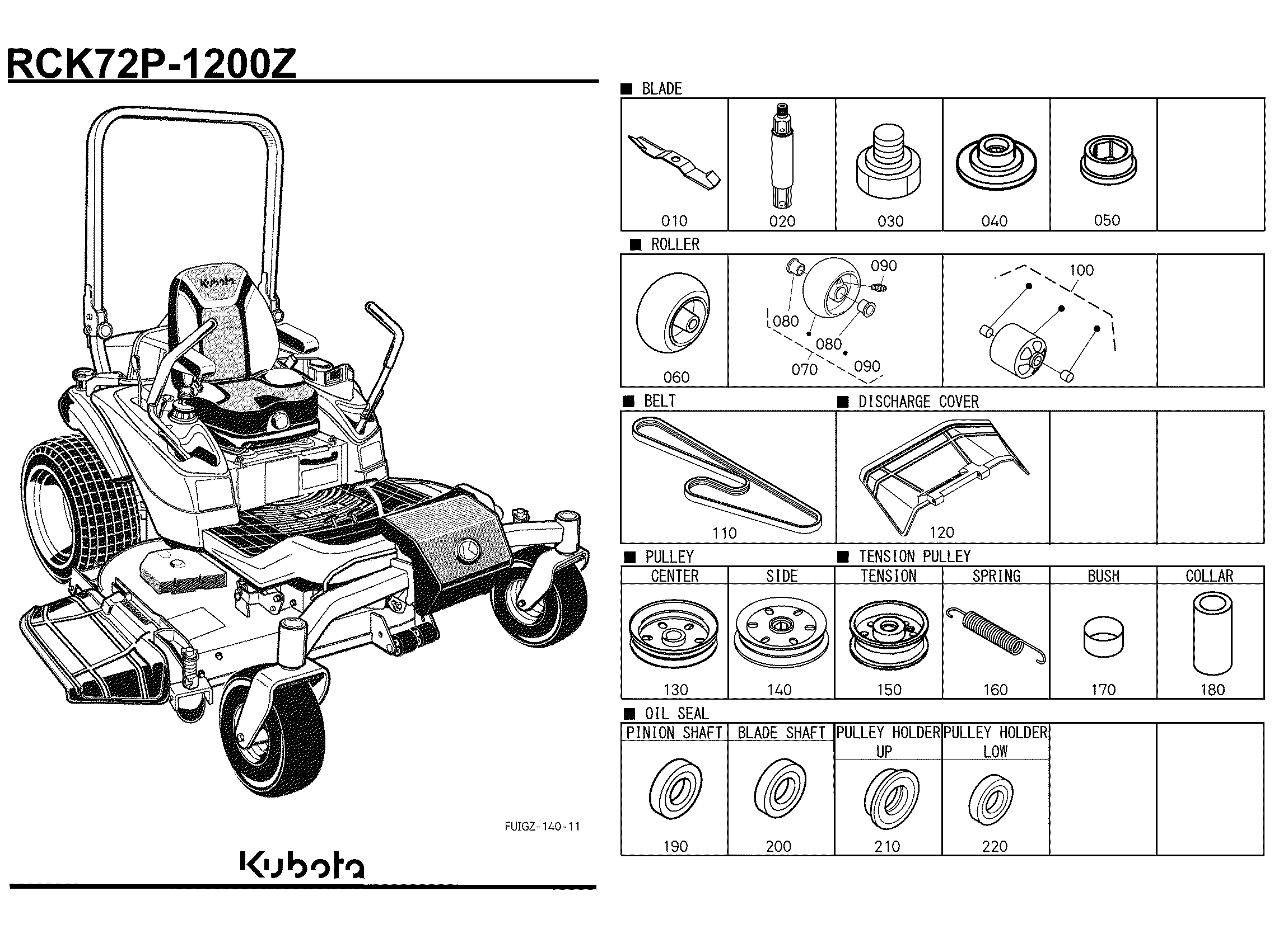 Kubota RCK72P-1200Z(ZD1211L-3) Parts Diagrams
