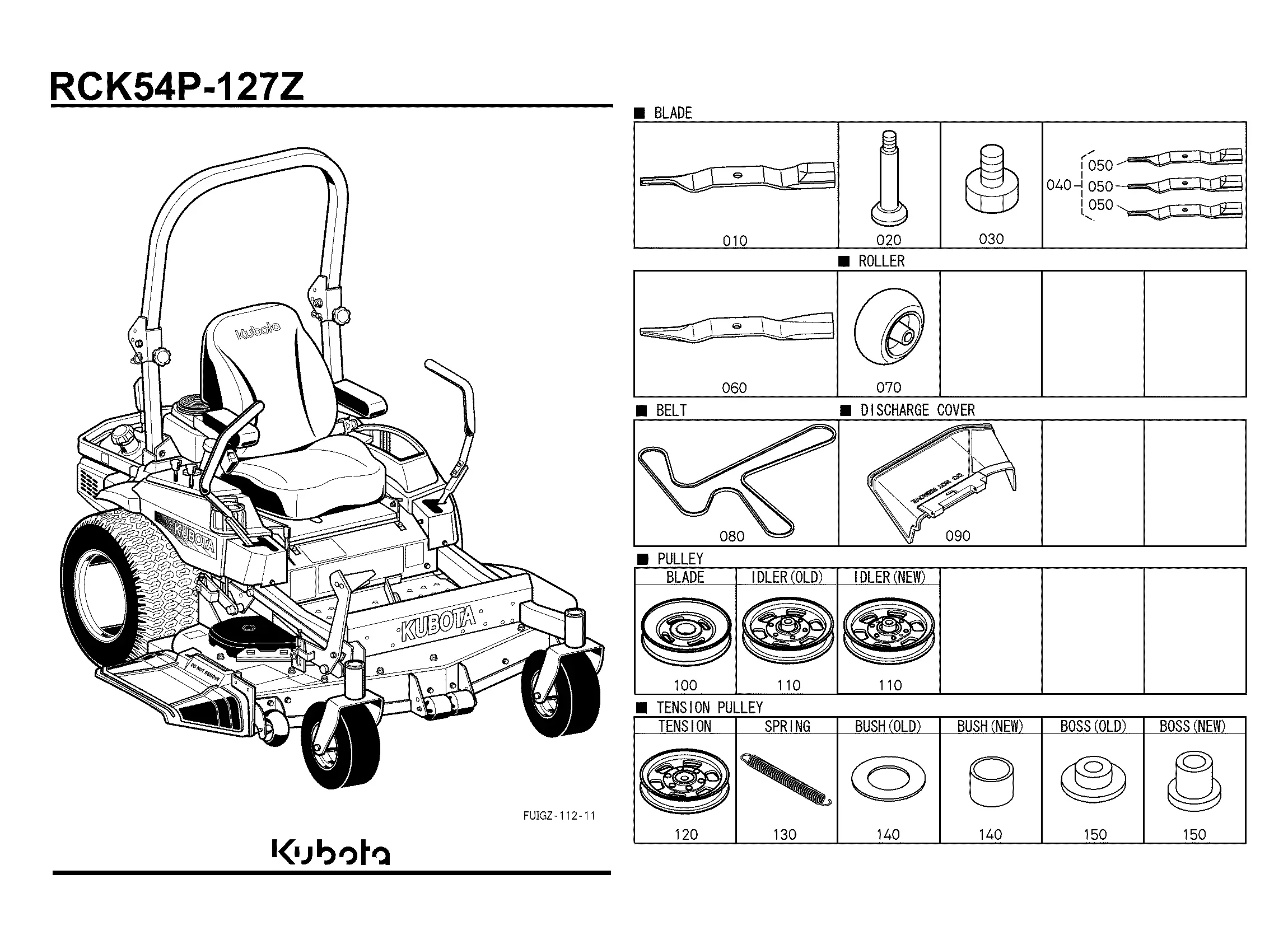 Kubota RCK54P-127ZA(Z125EBR/Z125SKH/ZG127E/ZG127S) Parts Diagrams