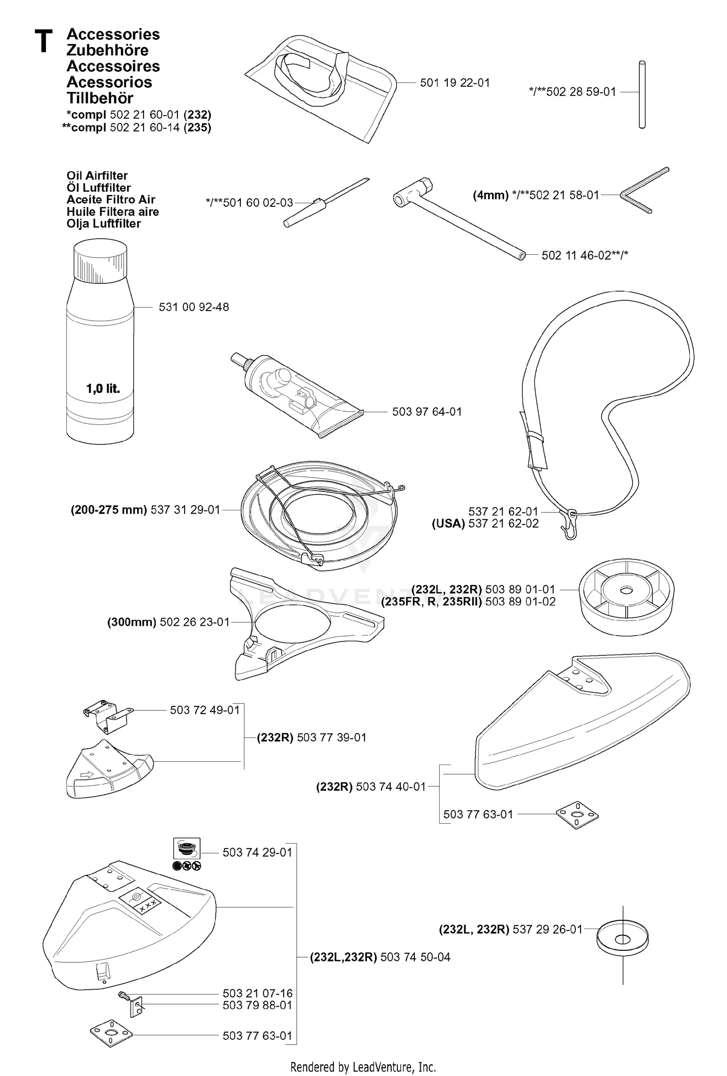 Current Top Part Husqvarna 232 L (20070100001-Current) Parts Diagrams