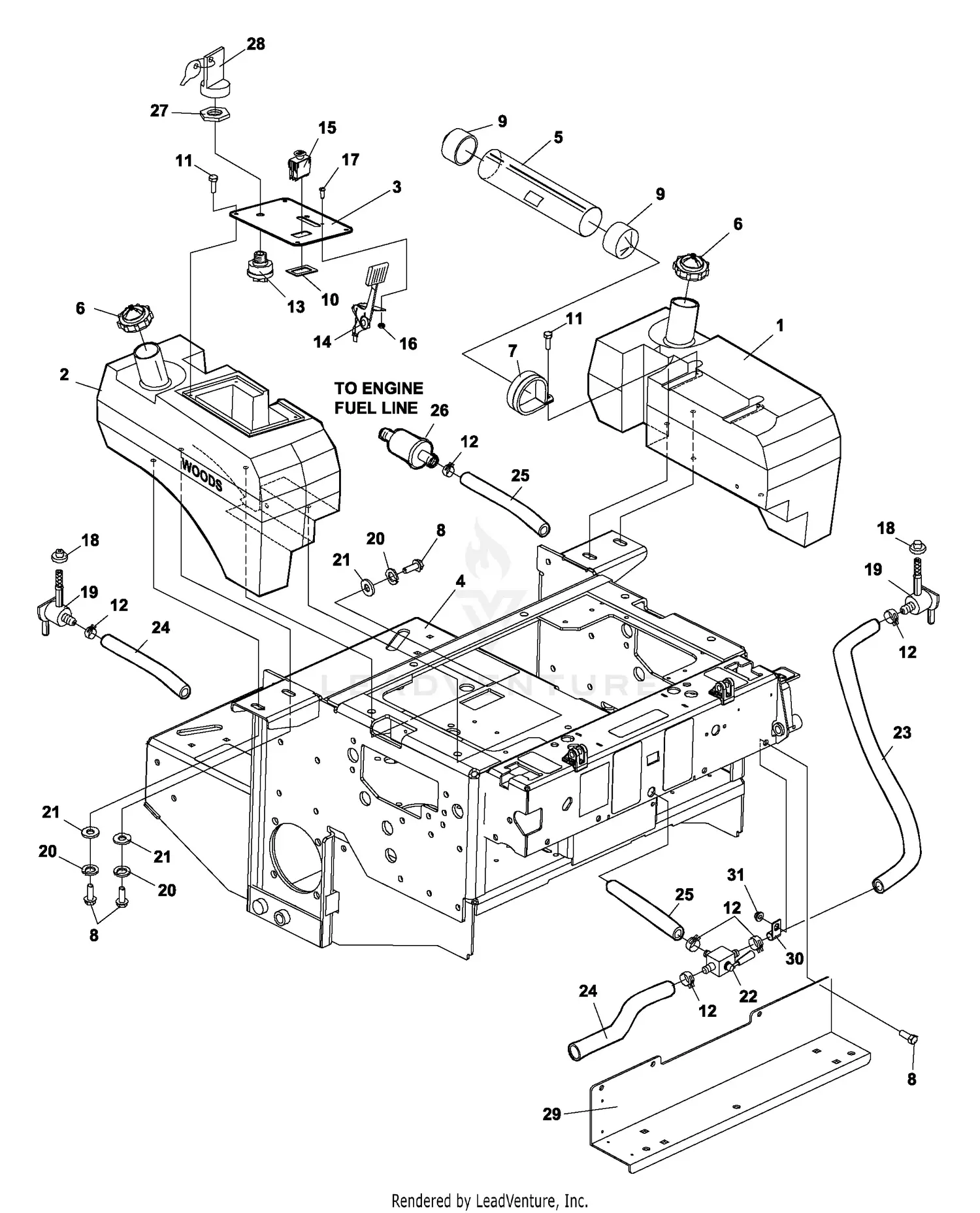 Woods MZ2652G S/N Ending In 0200 & Above Mow`n Machine Parts