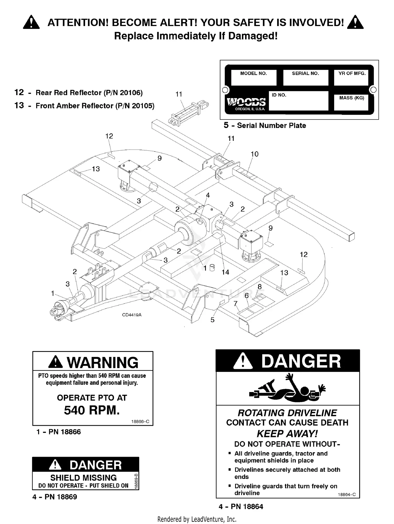 Woods O2126 Multi-Spindle Parts Diagrams
