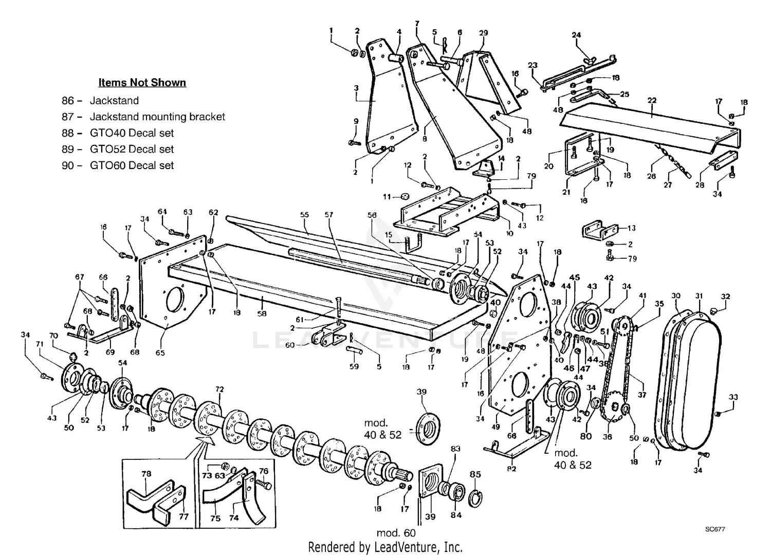 Woods GTO60 Rotary Tiller Parts Diagrams
