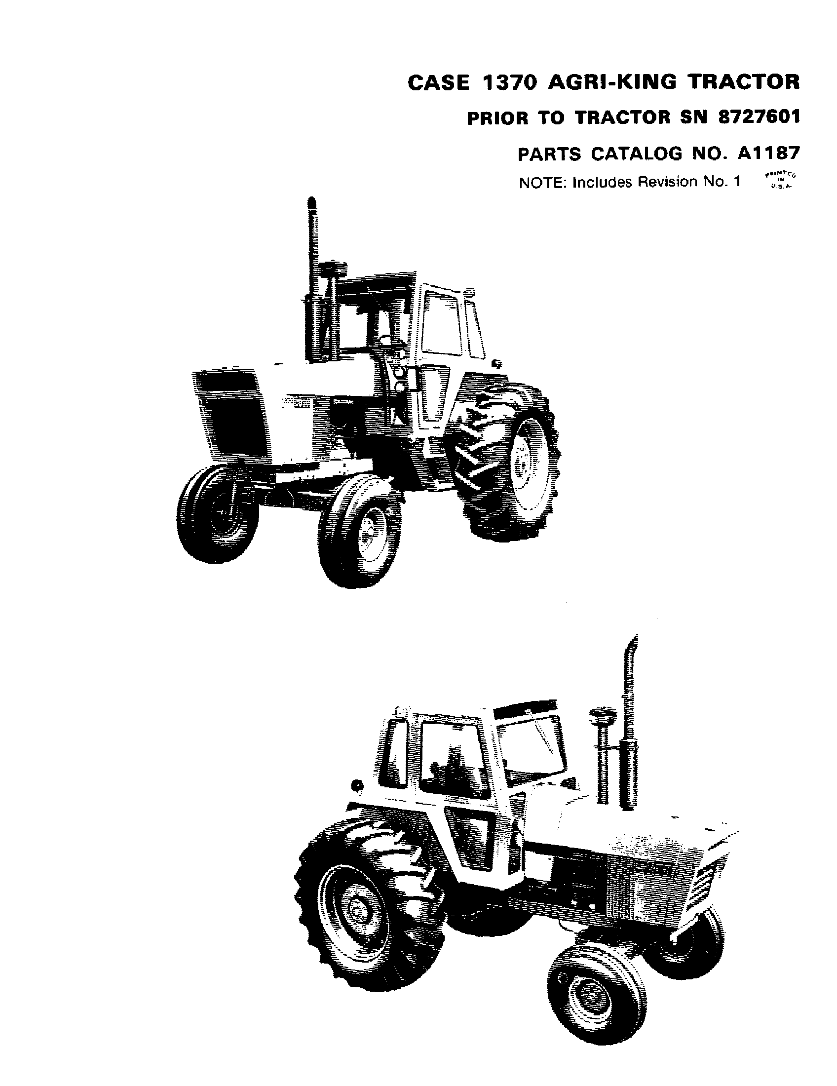 Case IH 1370 - CASE AGRI-KING TRACTOR (PRIOR TO S/N 8727601)(01/72 - 12 ...