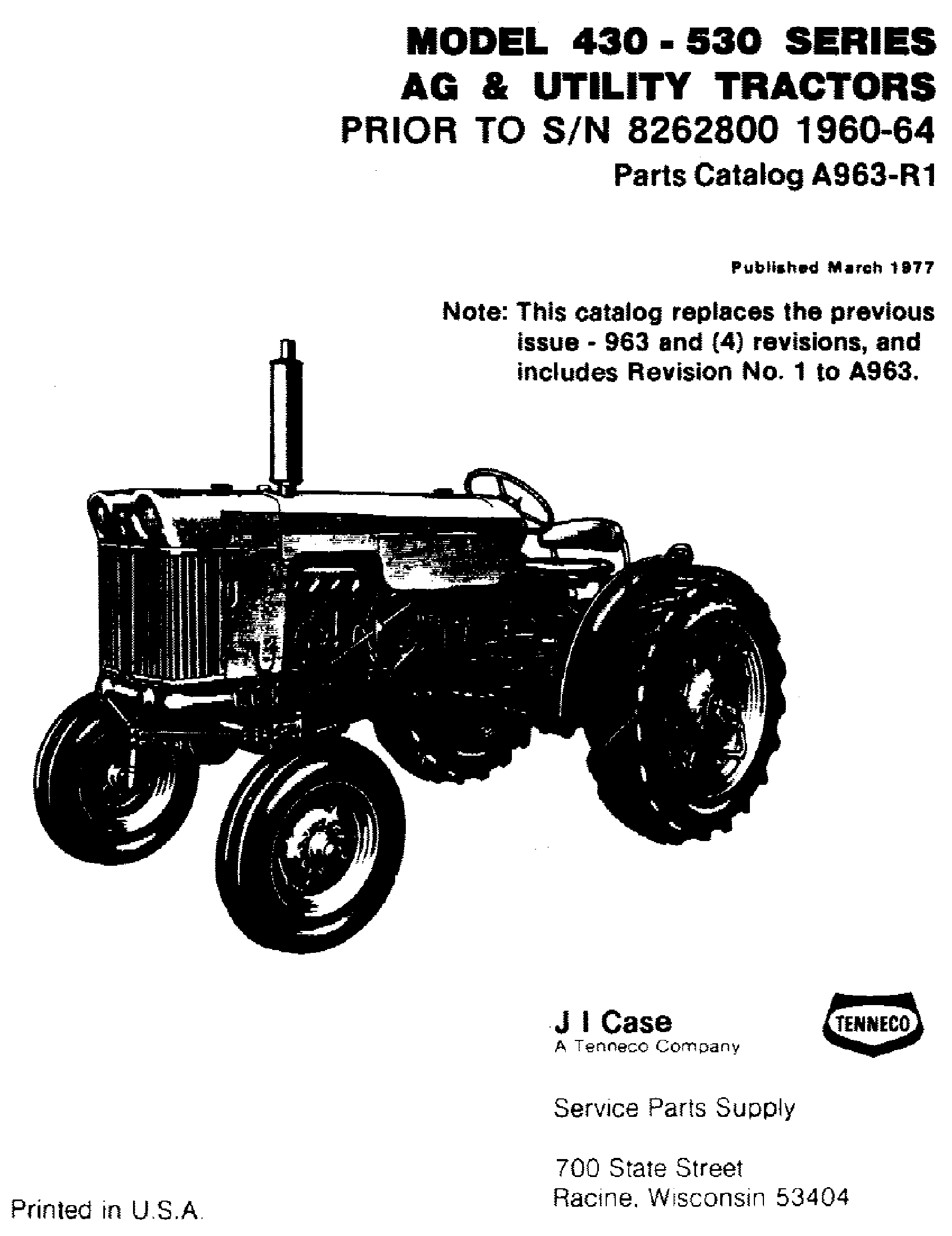 Case IH 430 - CASE AG & UTILITY TRACTOR (PRIOR TO S/N 8262800)(01/60 ...
