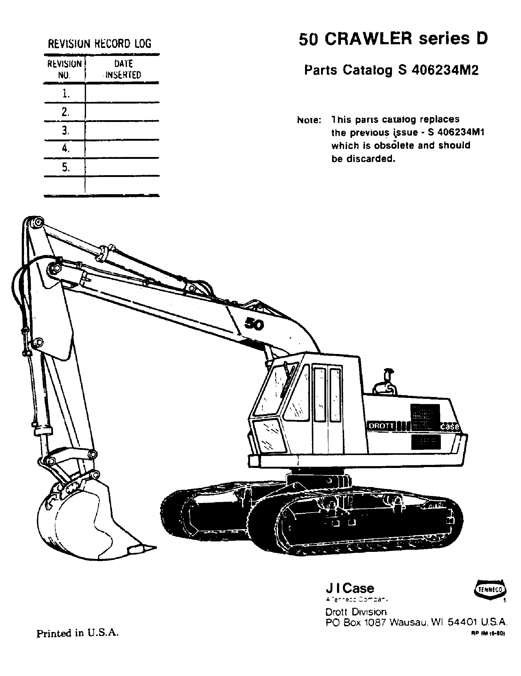 Case IH 50 DROTT SERIES-D CRAWLER EXCAVATOR (S/N 6279926 & AFTER) 01/76 ...