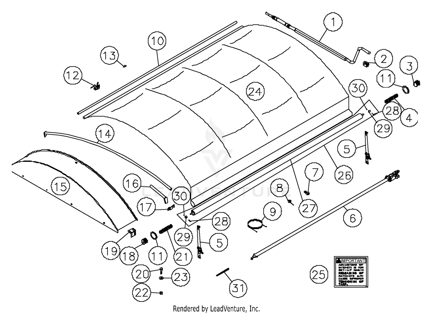 Unverferth Grain Transport Roll Tarp S/N All Parts Diagrams