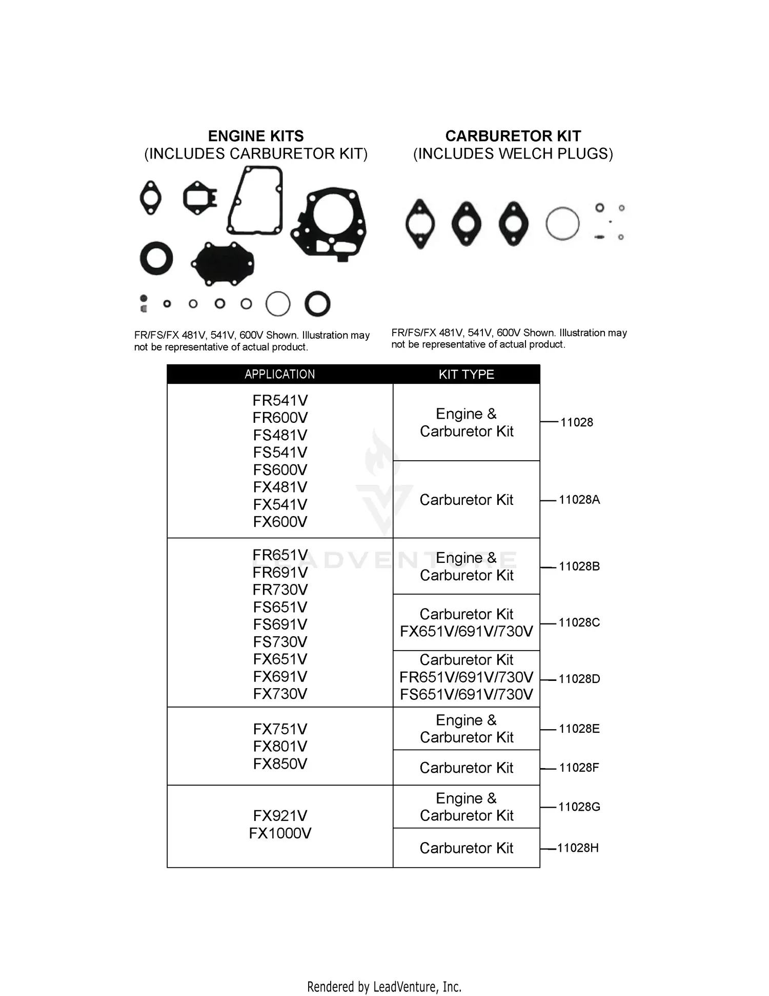 Kawasaki CARBURETOR AND ENGINE KITS Parts Diagrams