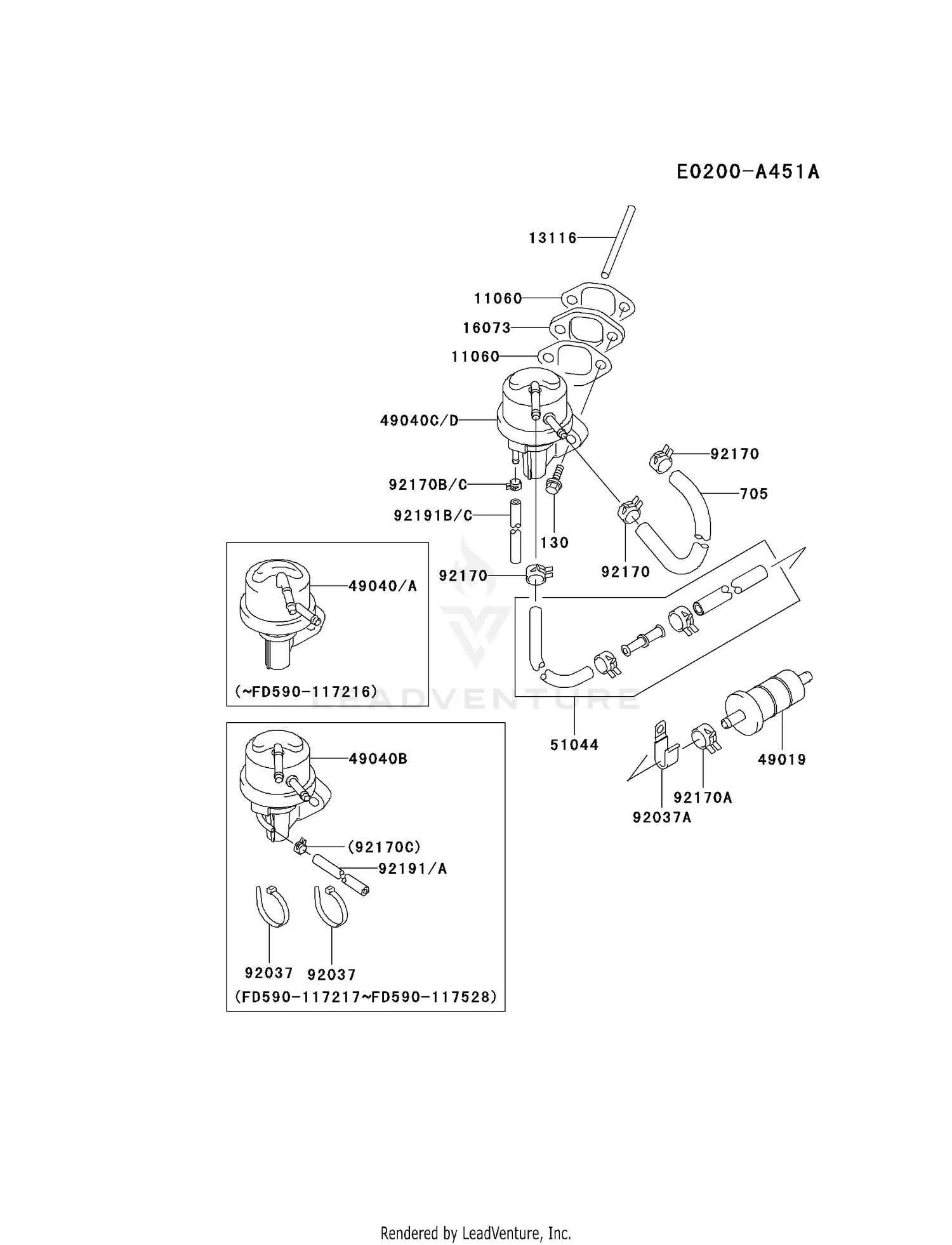 yページ Kawasaki Motorcycle 1992 OEM Parts Diagram for CARBURETOR