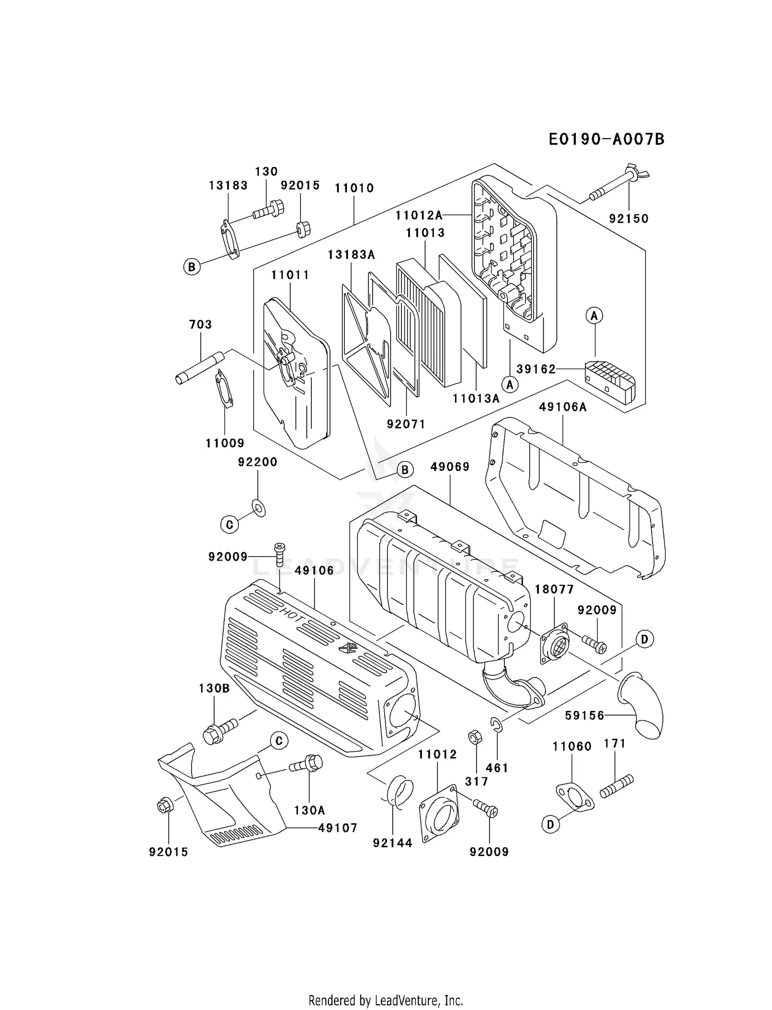 Kawasaki FE350D-AS04 4 Stroke Engine FE350D Parts Diagrams