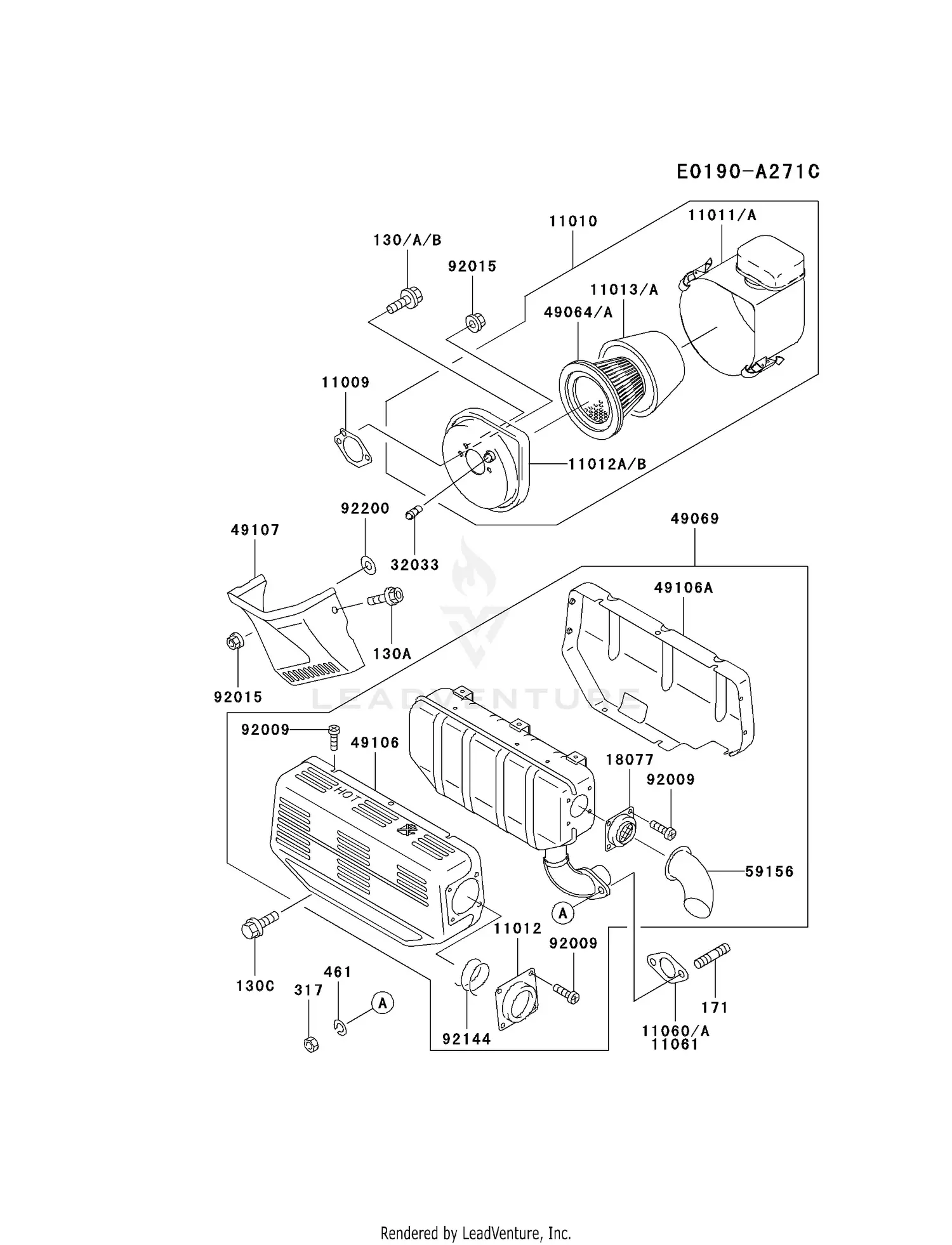 Kawasaki FE350D-BS18 4 Stroke Engine FE350D Parts Diagrams