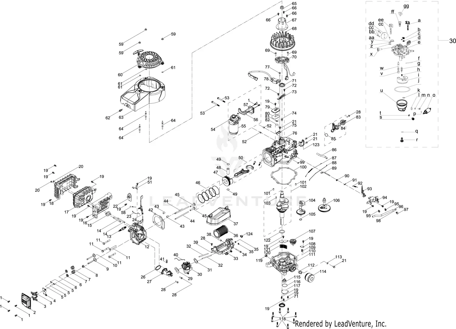 Cub Cadet 7T84MUA 382cc Engine Parts Diagrams