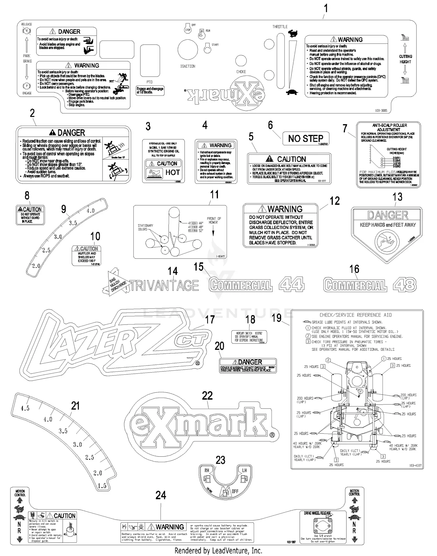 eXmark Lazer Z CT S/N 370,000-439,999 LCT4418KC S/N 370,000
