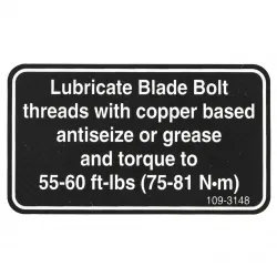 DECAL,BOLT TORQU Part #109-3148