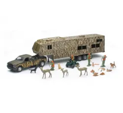 1:32 Camo Pickup Truck w/ Fifth Wheel Camper & Deer Hunting Set Part #SS-10746
