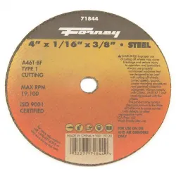 Cut-Off Wheel, Metal, Type 1, 4" x 1/16" x 3/8" Part #F71844