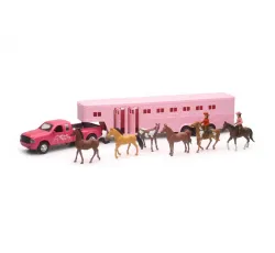 1:32 Pink Pick Up Fifth Wheel Horse Trailer Set Part #SS-15395