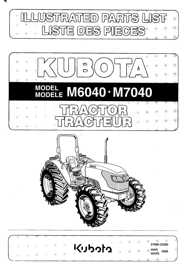 Kubota #97898-23291 M6040 M7040 ROPS Parts Manual