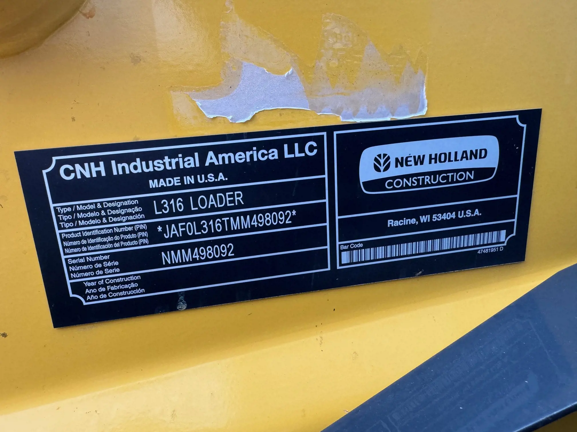 New Holland L316