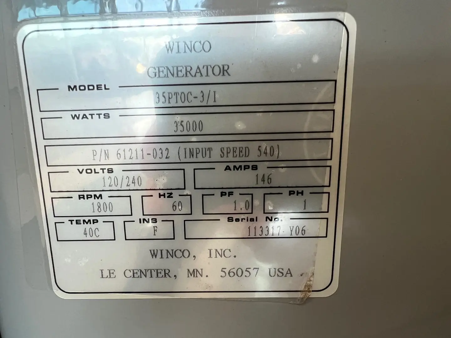 Winco 35 PTO