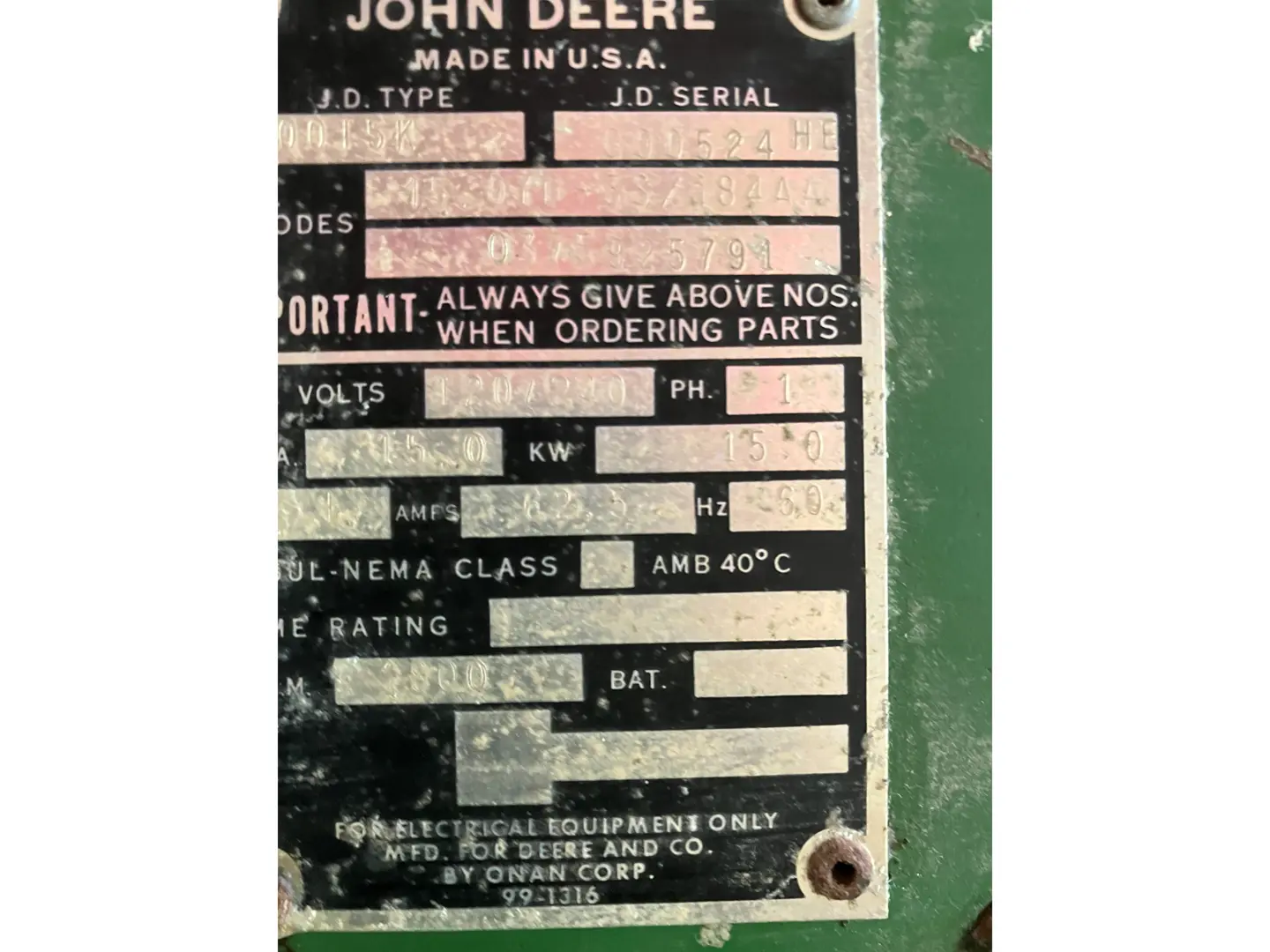 John Deere 15KW Generator